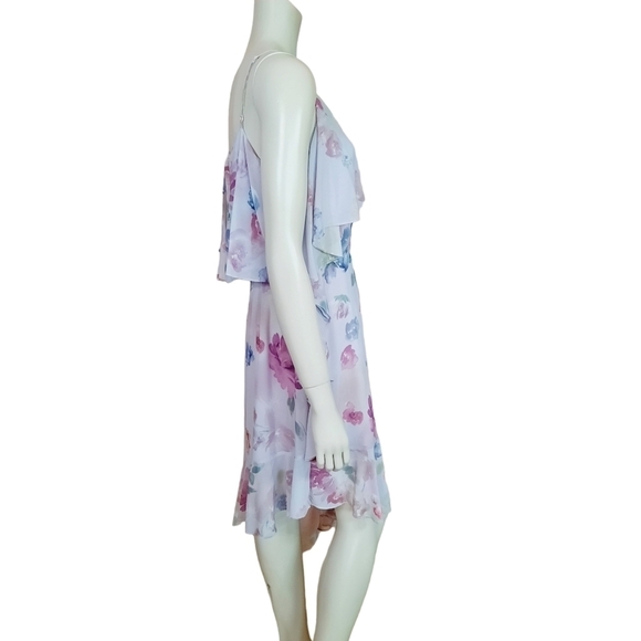BADGLEY Mischka for Le Tote Dress size 6 Lavender Floral Hi Lo Hem Ruffle Detail - Picture 8 of 11